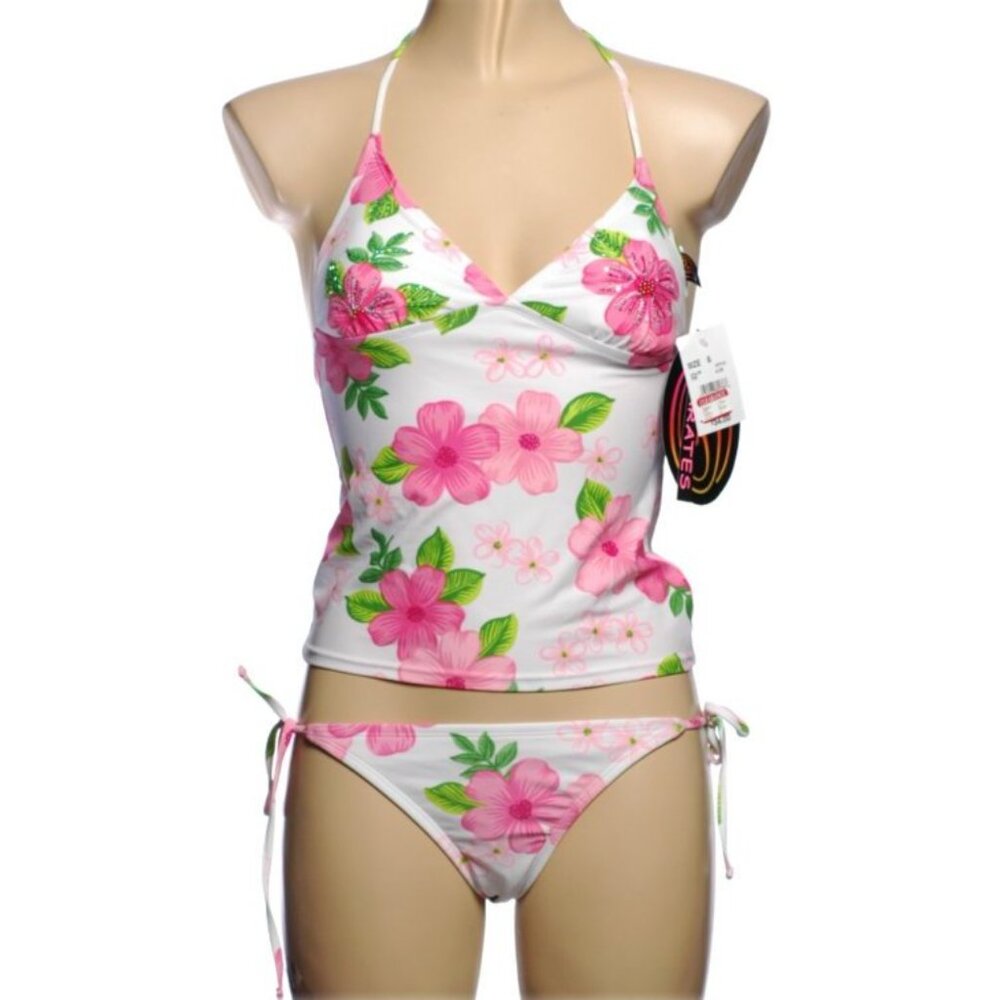 99 Degress Pink Floral Beaded Tankini - Sz S - NEW